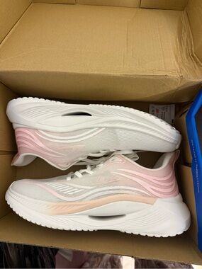 Women's White and Pink Cushioned Athletic Sneakers